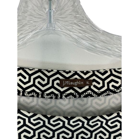 J. Mclaughlin Black White Geometric Print Career Ruched Tunic Blouse Size XL - Picture 2 of 10